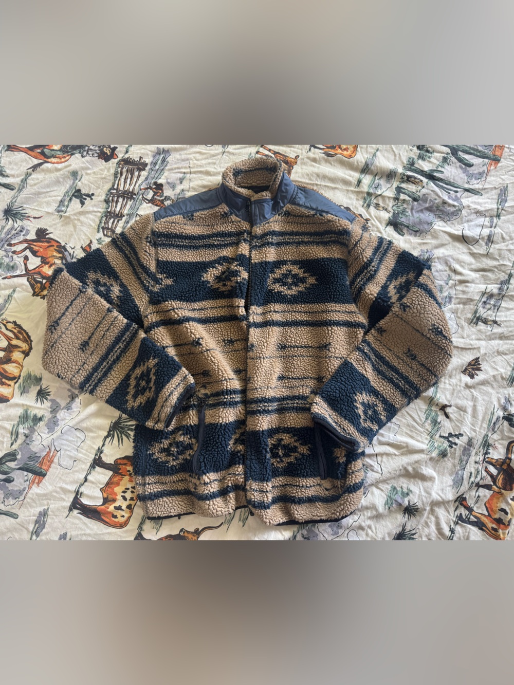 STS Ranchwear Tribal Southwestern Zip Up Jacket Women’s L Navy/Tan